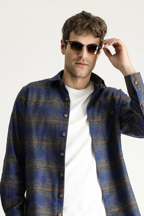 Dark Blue Long Sleeve Regular Fit Lumberjack Plaid Cotton Shirt