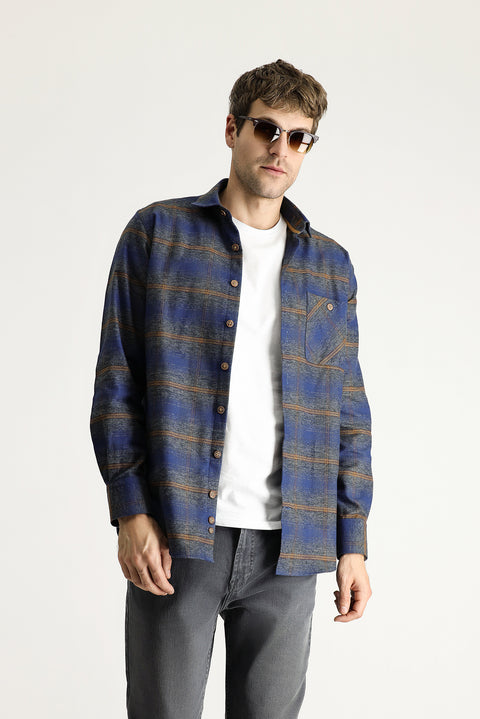 Dark Blue Long Sleeve Regular Fit Lumberjack Plaid Cotton Shirt