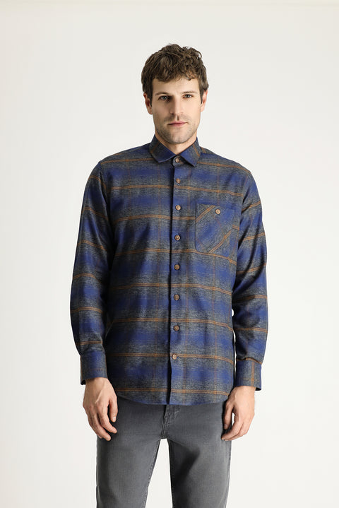 Dark Blue Long Sleeve Regular Fit Lumberjack Plaid Cotton Shirt