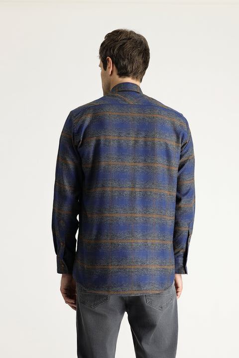 Dark Blue Long Sleeve Regular Fit Lumberjack Plaid Cotton Shirt