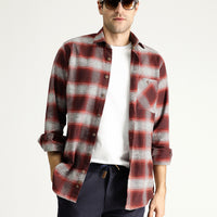 Dark Red Long Sleeve Regular Fit Lumberjack Plaid Cotton Shirt