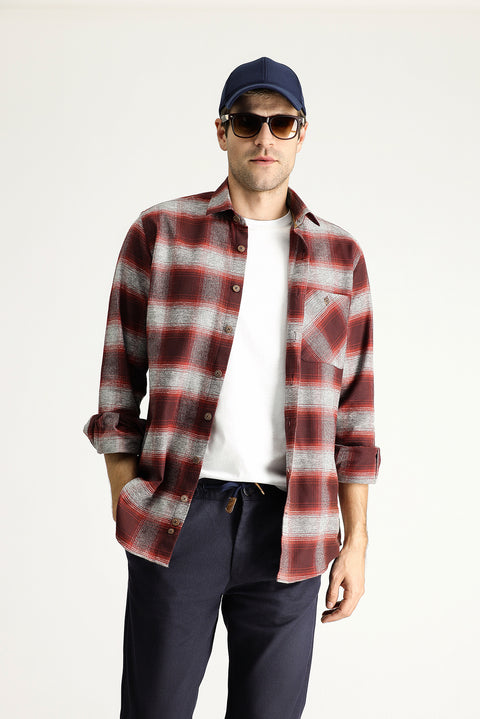 Dark Red Long Sleeve Regular Fit Lumberjack Plaid Cotton Shirt
