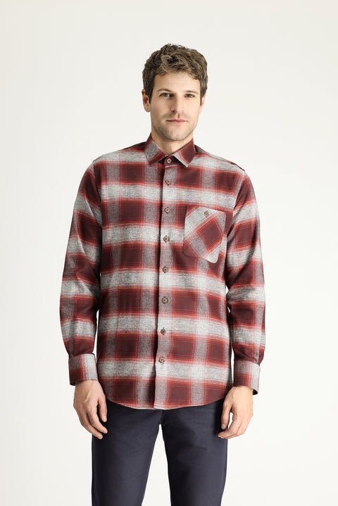 Dark Red Long Sleeve Regular Fit Lumberjack Plaid Cotton Shirt
