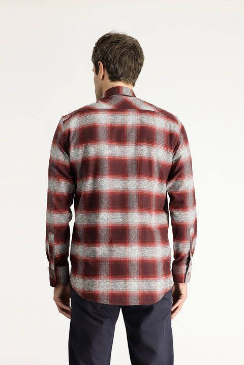 Dark Red Long Sleeve Regular Fit Lumberjack Plaid Cotton Shirt