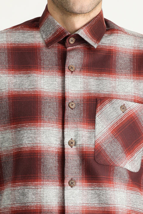 Dark Red Long Sleeve Regular Fit Lumberjack Plaid Cotton Shirt