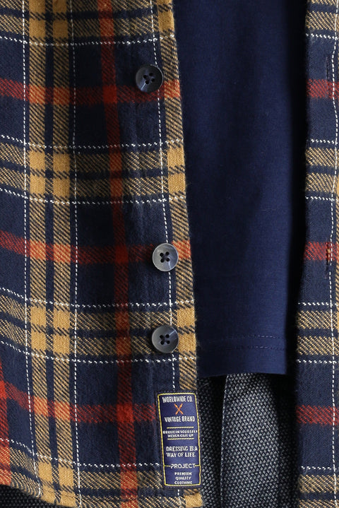 Dark Navy Hooded Oversize Plaid Shacket Lumberjack Cotton Shirt/Jacket