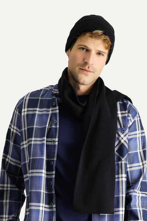 Medium Navy Long Sleeve Regular Fit Plaid Cotton Shirt