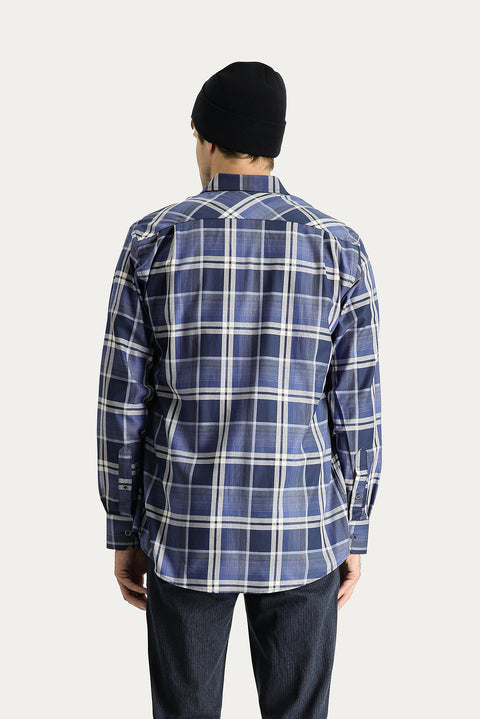 Medium Navy Long Sleeve Regular Fit Plaid Cotton Shirt