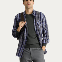 Dark Navy Long Sleeve Regular Fit Plaid Lumberjack Cotton Shirt