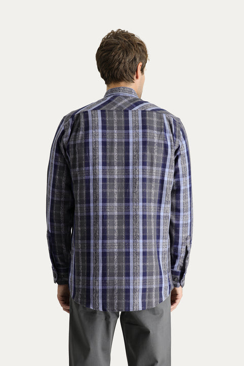 Dark Navy Long Sleeve Regular Fit Plaid Lumberjack Cotton Shirt