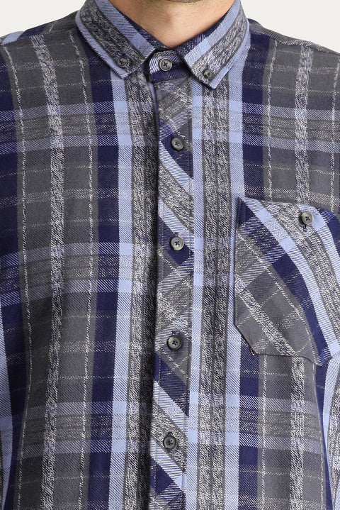 Dark Navy Long Sleeve Regular Fit Plaid Lumberjack Cotton Shirt