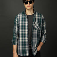 Dark Green Long Sleeve Regular Fit Plaid Lumberjack Cotton Shirt