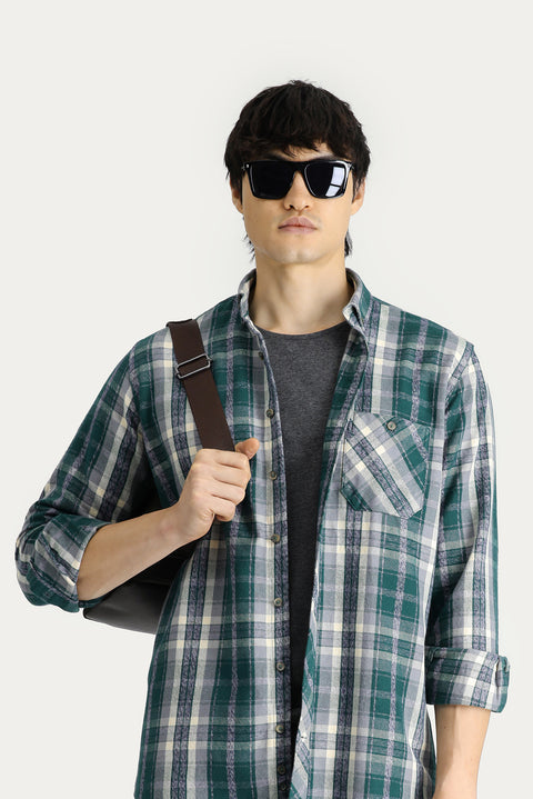 Dark Green Long Sleeve Regular Fit Plaid Lumberjack Cotton Shirt