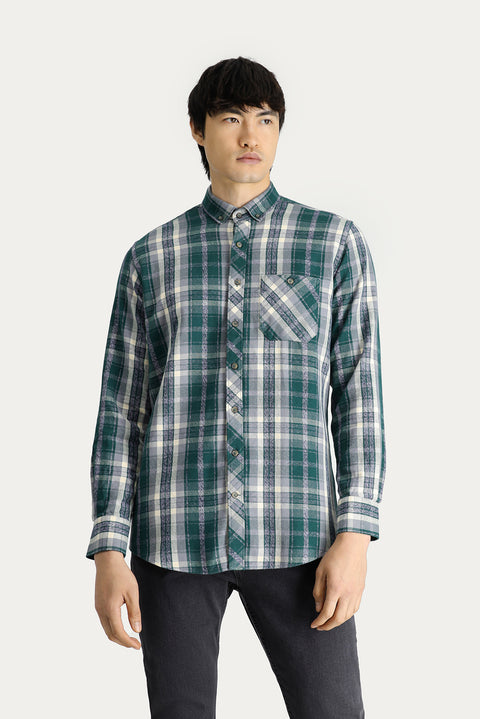 Dark Green Long Sleeve Regular Fit Plaid Lumberjack Cotton Shirt