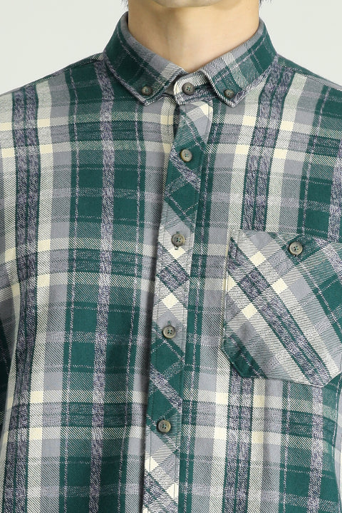 Dark Green Long Sleeve Regular Fit Plaid Lumberjack Cotton Shirt