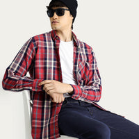 Dark Red Long Sleeve Regular Fit Plaid Lumberjack Cotton Shirt
