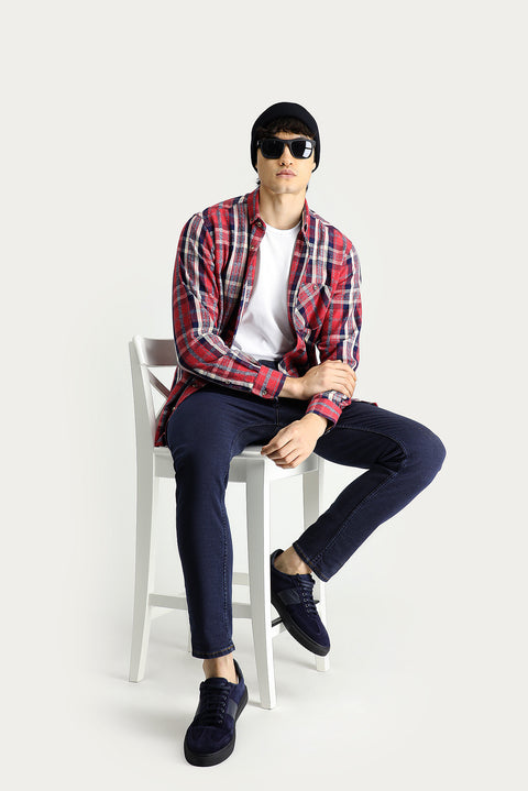 Dark Red Long Sleeve Regular Fit Plaid Lumberjack Cotton Shirt