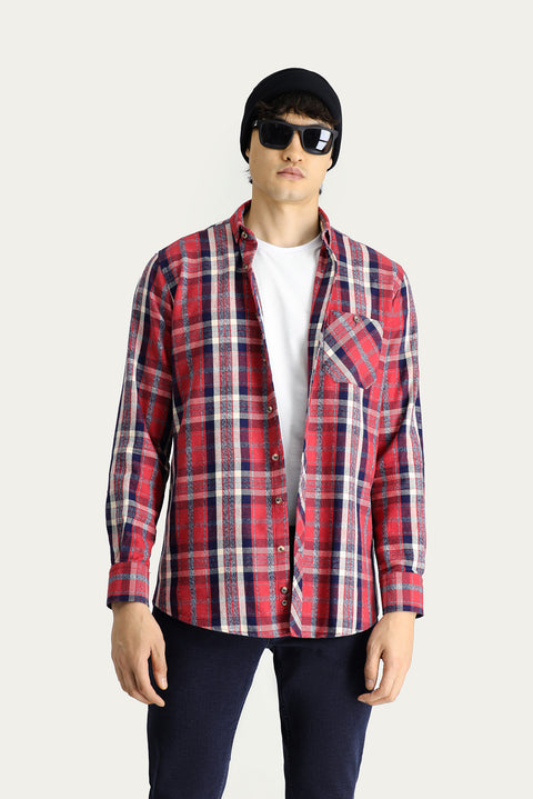 Dark Red Long Sleeve Regular Fit Plaid Lumberjack Cotton Shirt