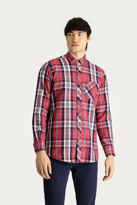 Dark Red Long Sleeve Regular Fit Plaid Lumberjack Cotton Shirt