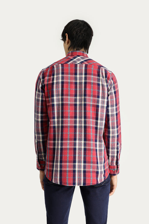 Dark Red Long Sleeve Regular Fit Plaid Lumberjack Cotton Shirt