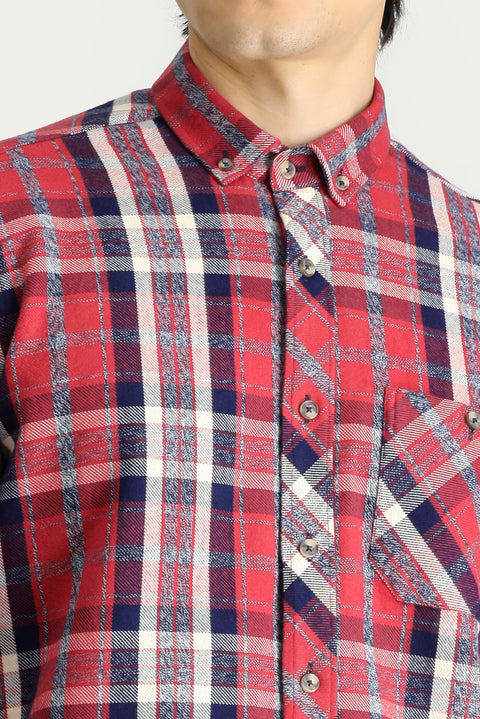 Dark Red Long Sleeve Regular Fit Plaid Lumberjack Cotton Shirt