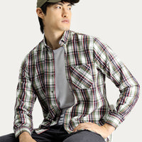 Medium Khaki Long Sleeve Regular Fit Plaid Lumberjack Cotton Easy-Iron Shirt
