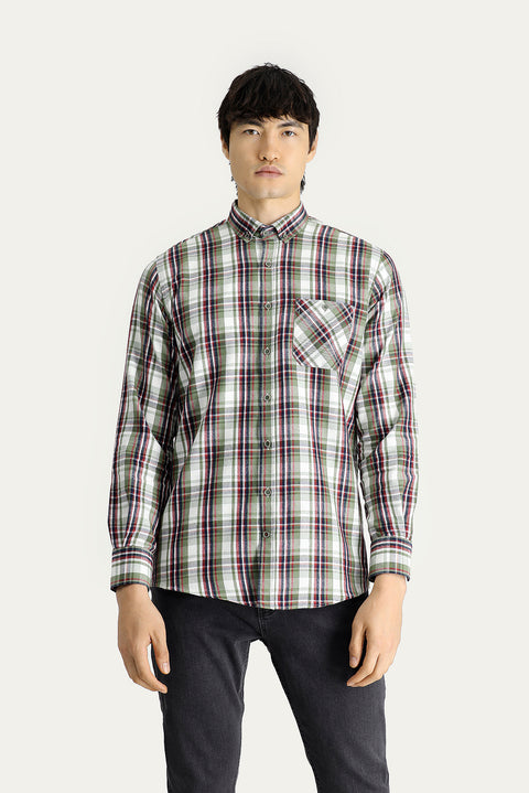 Medium Khaki Long Sleeve Regular Fit Plaid Lumberjack Cotton Easy-Iron Shirt