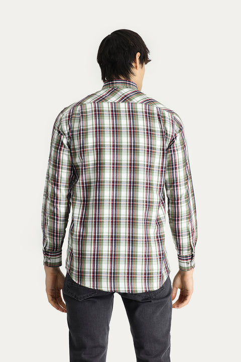 Medium Khaki Long Sleeve Regular Fit Plaid Lumberjack Cotton Easy-Iron Shirt