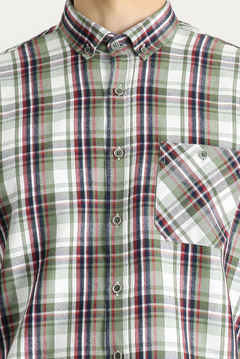 Medium Khaki Long Sleeve Regular Fit Plaid Lumberjack Cotton Easy-Iron Shirt