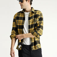 Mustard Long Sleeve Oversized Lumberjack Plaid Cotton Shirt