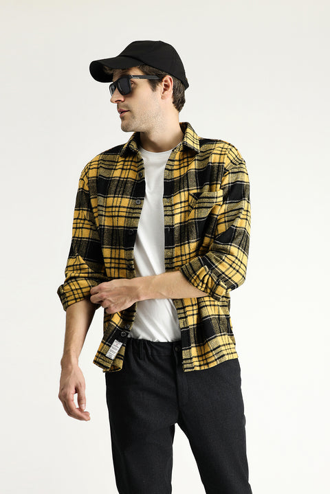Mustard Long Sleeve Oversized Lumberjack Plaid Cotton Shirt