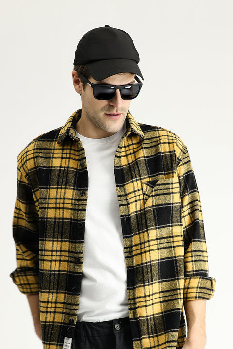 Mustard Long Sleeve Oversized Lumberjack Plaid Cotton Shirt