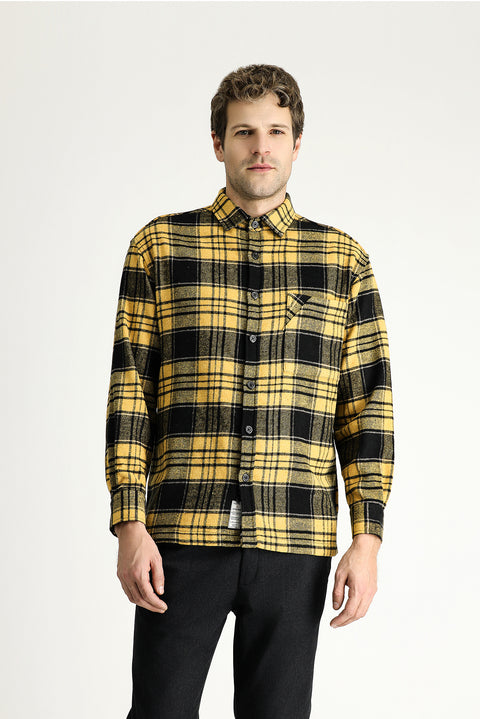 Mustard Long Sleeve Oversized Lumberjack Plaid Cotton Shirt