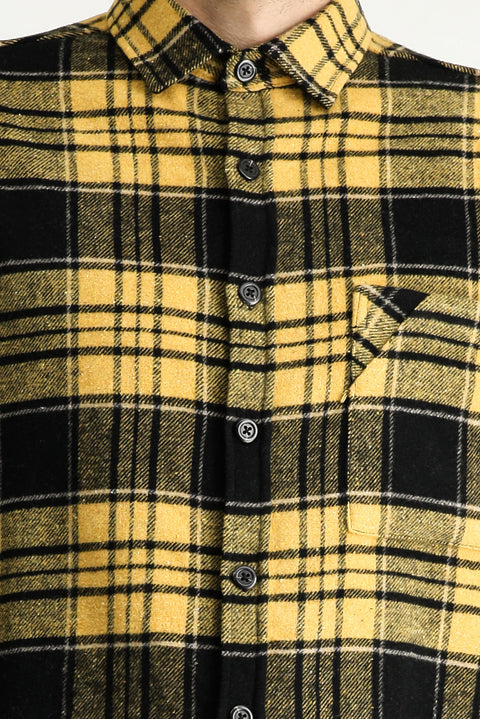 Mustard Long Sleeve Oversized Lumberjack Plaid Cotton Shirt