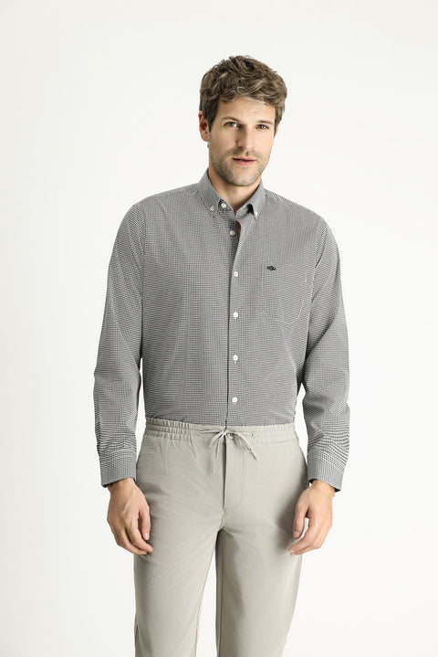 Black Long Sleeve Regular Fit Sport Plaid Cotton Easy-Iron Button-Down Collar Shirt