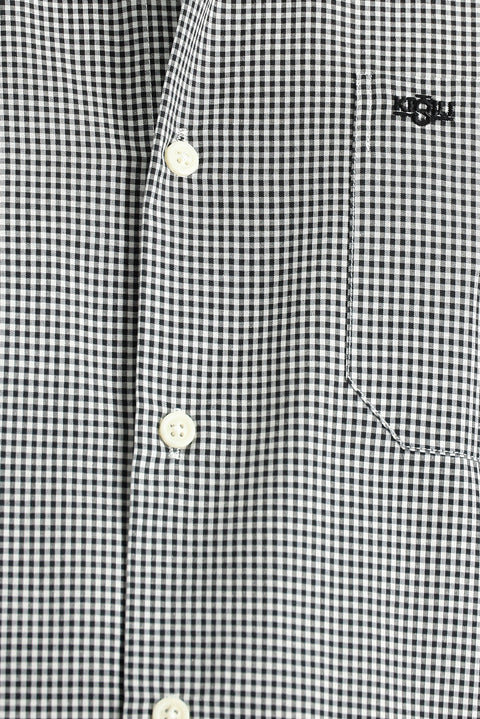 Black Long Sleeve Regular Fit Sport Plaid Cotton Easy-Iron Button-Down Collar Shirt