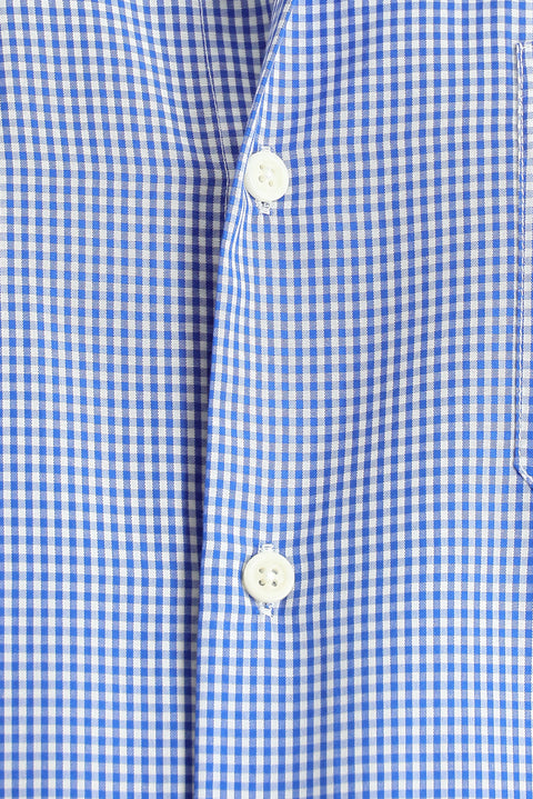 Navy Blue Long Sleeve Regular Fit Sporty Plaid Cotton Easy-Iron Button-Down Collar Shirt