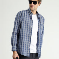 Medium Navy Long Sleeve Regular Fit Plaid Cotton Easy-Iron Shirt