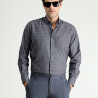 Medium Anthracite Long Sleeve Regular Fit Plaid Cotton Button-Down Shirt