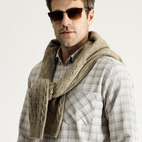 Light Beige Long Sleeve Regular Fit Plaid Cotton Easy-Iron Button-Down Collar Shirt