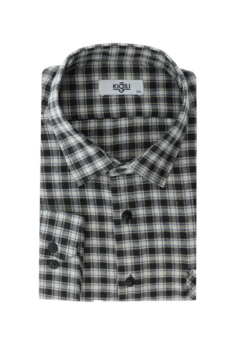 Light Black Plus Size Long Sleeve Plaid Cotton Easy-Iron Lumberjack Shirt