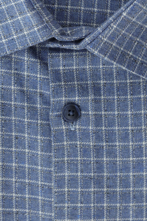 Sky Blue Plus Size Long Sleeve Plaid Cotton Easy-Iron Pocketed Lumberjack Shirt