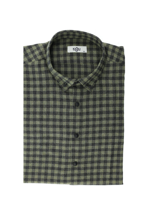 Light Khaki Plus Size Long Sleeve Plaid Cotton Easy-Iron Button-Down Collar Lumberjack Shirt