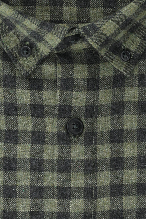Light Khaki Plus Size Long Sleeve Plaid Cotton Easy-Iron Button-Down Collar Lumberjack Shirt