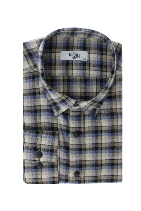 Light Blue Plus Size Long Sleeve Plaid Cotton Easy-Iron Button-Down Collar Lumberjack Shirt
