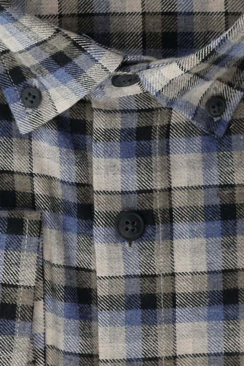Light Blue Plus Size Long Sleeve Plaid Cotton Easy-Iron Button-Down Collar Lumberjack Shirt