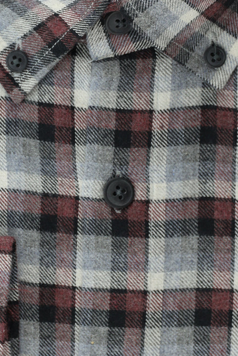Light Burgundy Plus Size Long Sleeve Plaid Cotton Easy-Iron Button-Down Collar Lumberjack Shirt