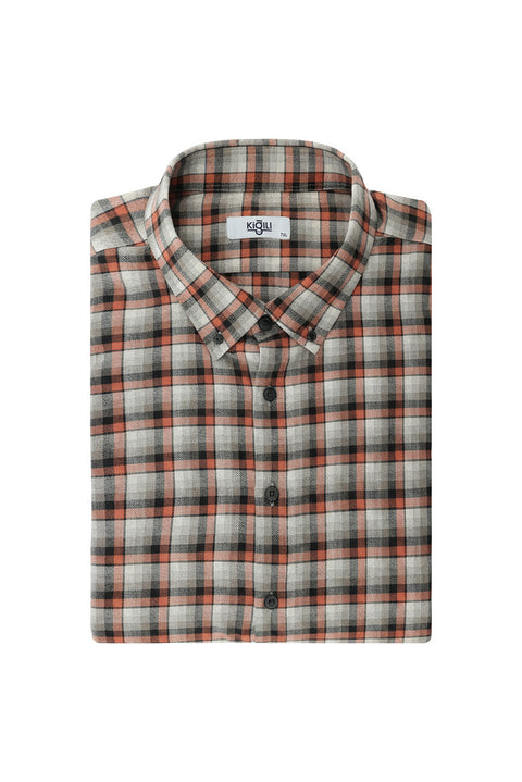 Light Orange Plus Size Long Sleeve Plaid Cotton Easy-Iron Button-Down Collar Lumberjack Shirt