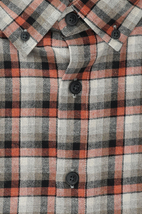 Light Orange Plus Size Long Sleeve Plaid Cotton Easy-Iron Button-Down Collar Lumberjack Shirt