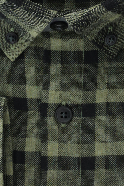 Light Khaki Plus Size Long Sleeve Plaid Cotton Easy-Iron Button-Down Collar Lumberjack Shirt